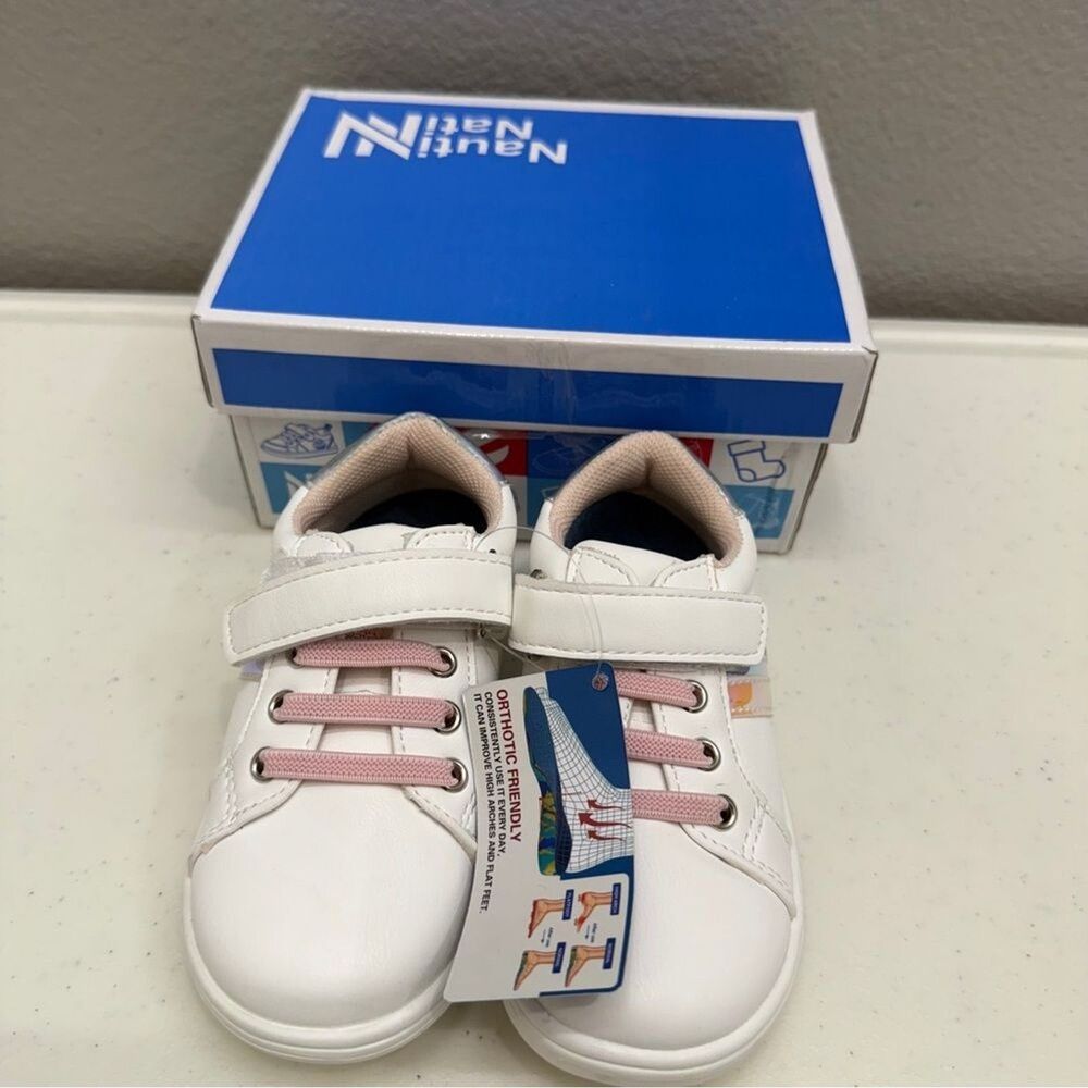 Nauti Nati Baby Sneakers Size 18-24 M Shoes White Pink Non Slip First Walking - Picture 5 of 7